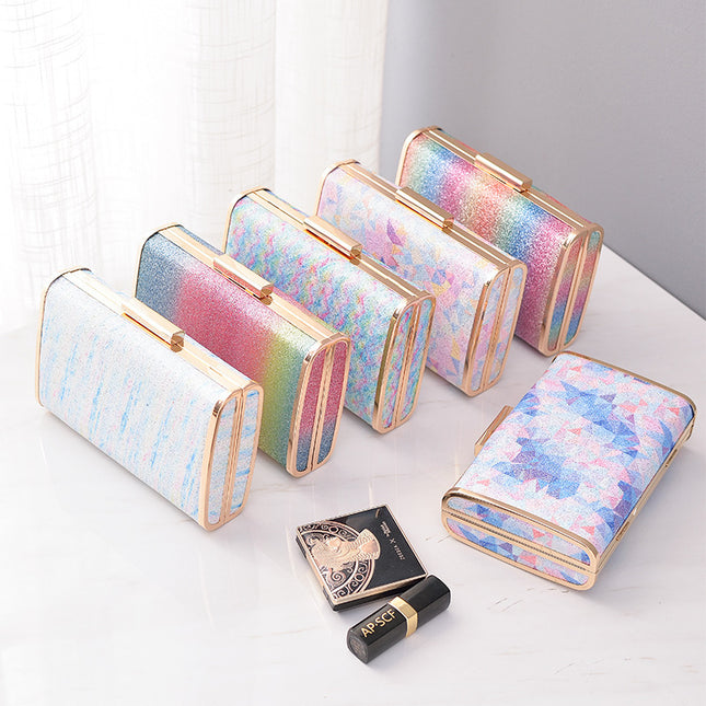 Women's Rainbow Color Dinner Bag Creative Hollow Party Bag Colorful Small Square Bag 