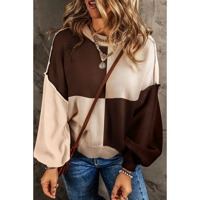 Wholesale Women's Autumn Contrast Color Warm Pullover Long Sleeve Thickened Sweater