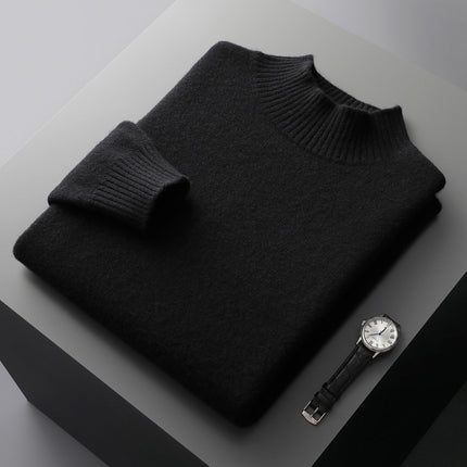Wholesale Men's Winter Thickened Half Turtleneck Knitted 100%Wool Sweater