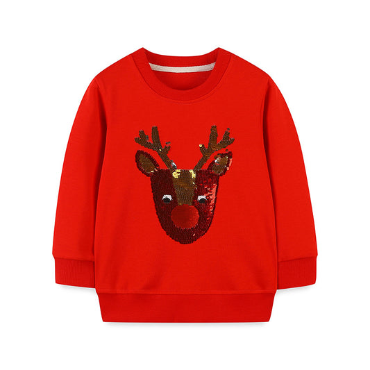 Wholesale Children's Autumn Fawn Sequin Pattern Pullover Hoodies Top