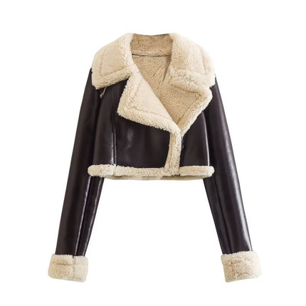 Wholesale Women's Winter Double-sided Short Faux Fur One-piece Jacket