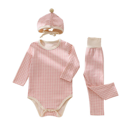 Wholesale Wholesale Baby Spring Long Johns Clothes Set Infant Check Thermals Three-piece Set