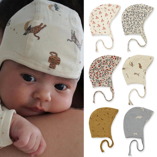 Wholesale Infant Protective Cap Cartoon Printed Cotton Newborn Lace-up Hat Children's Cap