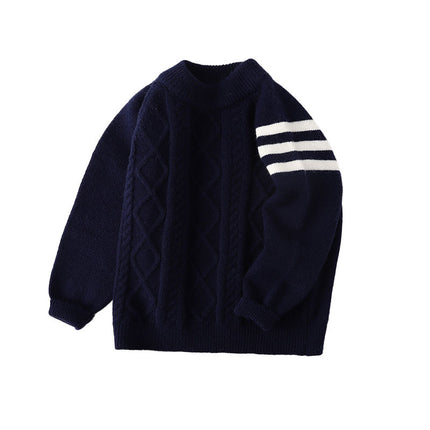 Wholesale Boys Autumn Winter Three Stripes Solid Color Pullover Sweater