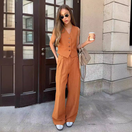Women's Spring Summer Vest and Casual Low Waist Pants Two-piece Set