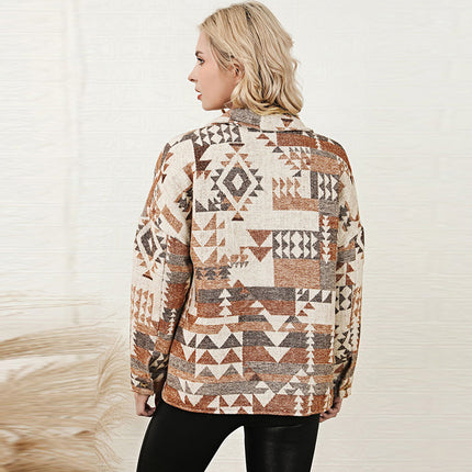 Wholesale Women's Autumn Printed Long Sleeve Short Jacket