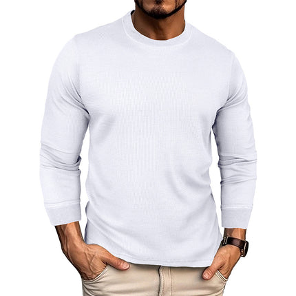 Men's Autumn Winter Waffle Loose Round Neck Long Sleeve T-Shirt