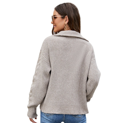 Wholesale Women's Autumn Winter Solid Color Long-sleeved Cable Thick Sweater