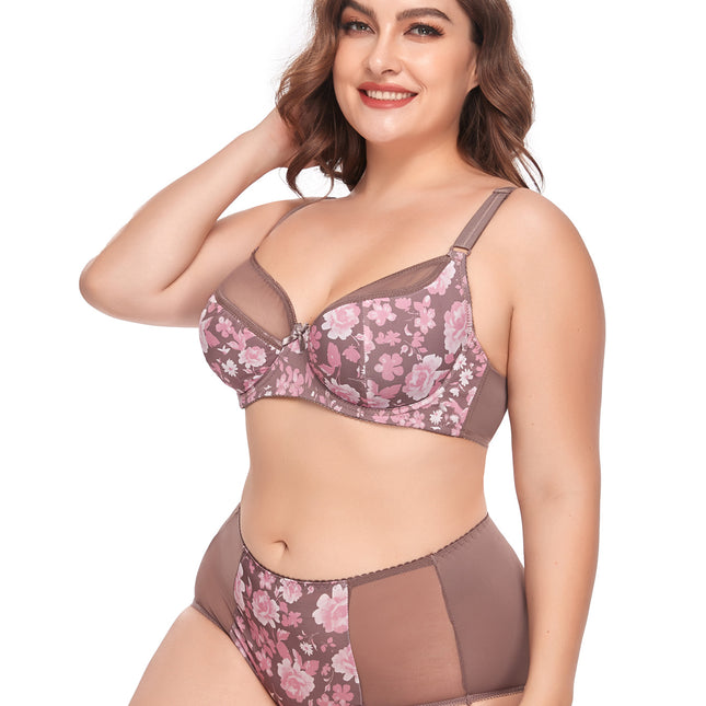 Wholesale Women's Large Size Printed Sexy Push Up Lace Bra Panty Set