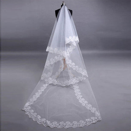 Wholesale Bridal Veil 3 Meters White Single Layer Bud Lace Mesh