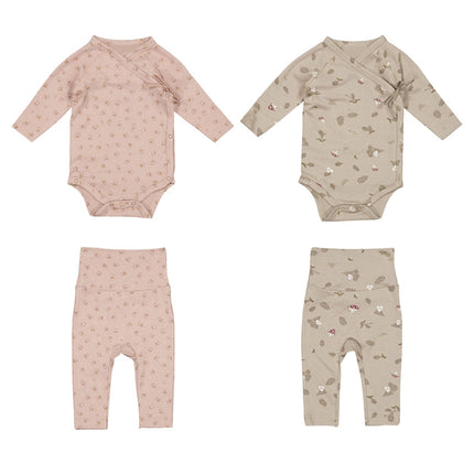 Wholesale Spring Autumn Cotton Printed Romper Baby Long Sleeve Side-snap High Waist Pants Set