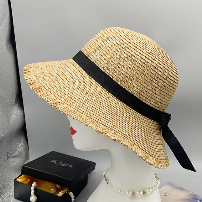 Women's Summer Raw Edge Sun Protection Wide Brim Dome Beach Straw Hat