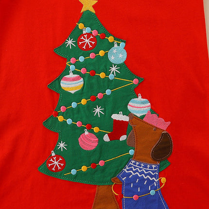 Wholesale Girls' Autumn Cute Christmas Tree Spliced Long Sleeve Dress