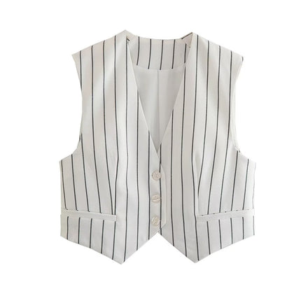 Wholesale Women's Summer Striped Blazer Jacket Vest Loose Pants Three-piece Set
