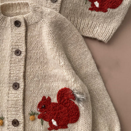 Wholesale Kids Fall Winter Rabbit Pattern Hand Embroidered Button Sweater