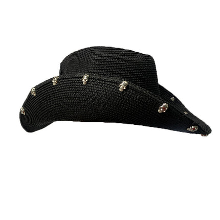 Wholesale Black Paper Braid Cowboy Hat Skull Men and Women Holiday Hat Straw Hat 
