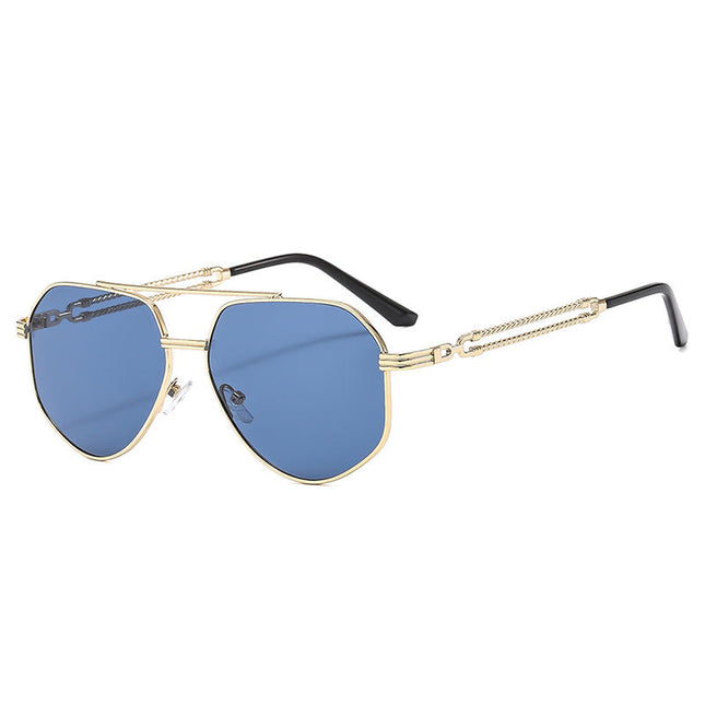 Fashionable Polygonal Metal Double Bridge Street Style Trendy Men's and Women's Sunglasses 