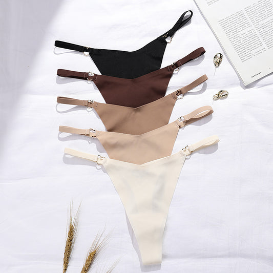 Ladies Traceless Ice Silk Buckle Thin Strap Low Waist Cotton Crotch Thong Panties