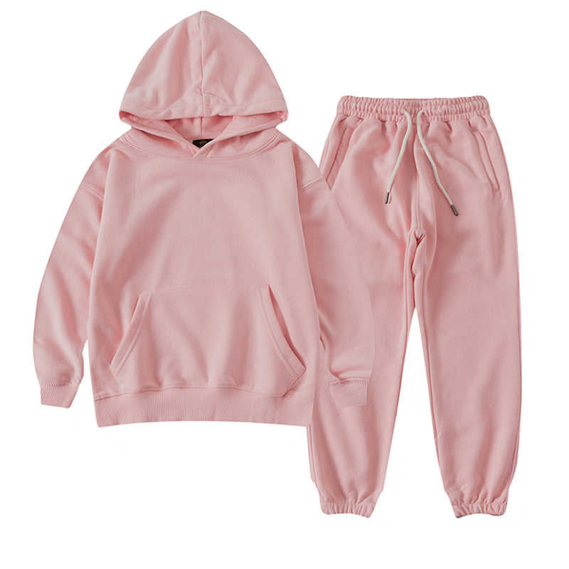 Wholesale Kids Solid Color Pullover Hooded Joggers Two Piece Set