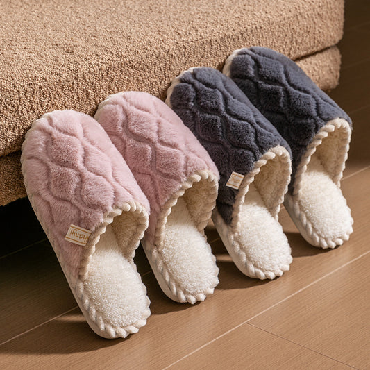 Wholesale Couple Winter Indoor Warm Home Thick-soled Faux Fur Slippers 