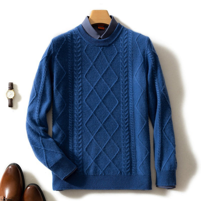 Wholesale Men's Round Neck Solid Color Thickened Twist Cashmere Sweater