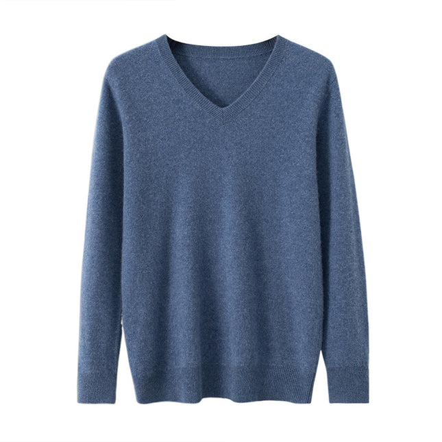Wholesale Men's V-neck Solid Color Business Base Cashmere Sweater