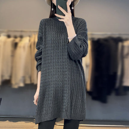 Wholesale Women's Winter Plus Size Half Turtleneck Mid-length Wool Sweater