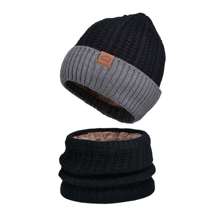 Wholesale Men's Winter Velvet Warm Knitted Hat and Scarf Two-piece Set