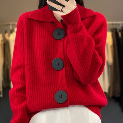 Wholesale Women's Fall Winter Thick Lapel Cardigan Wool Sweater Jacket 