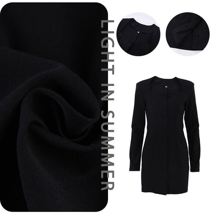 Wholesale Women's Fall Right Angle Shoulder Black Dress Slim Fit Sexy Package Hip Dress