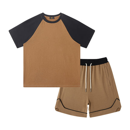 Kids Contrasting Color Raglan Sleeves Short Sleeve T-Shirts Shorts Set