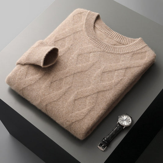 Wholesale Men's Round Neck Thickened Diamond Twist Pullover Woolen Sweater