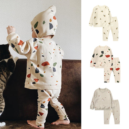 Children's Cotton Suit Infant Baby Printed Longcoat Long Johns Two-piece Set for Boys and Girls