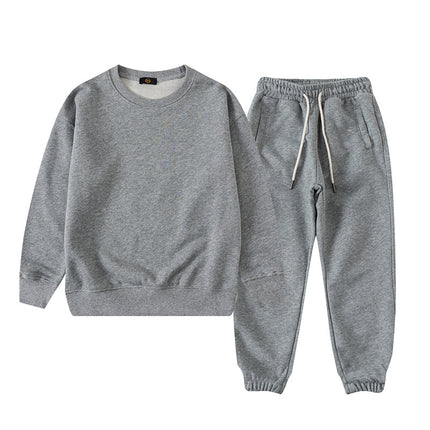 Wholesale Kids Solid Color Terry Cotton Round Neck Long Sleeve Hoodies & Joggers Two-Piece Set