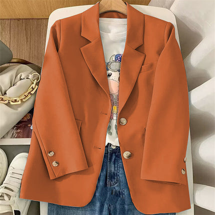 Wholesale Women's Spring Two Button Orange Loose Casual Blazer