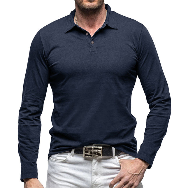 Men's Fall Winter Outdoor Lapel T-shirt Cotton Long-sleeved Polo Shirt