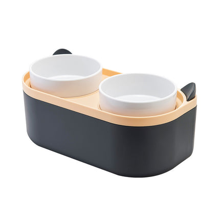 Wholesale Double Bowl Cat Food Bowl Plastic Double Layer Dog Bowl with Shovel
