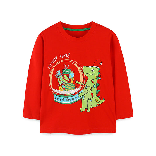 Children's Cartoon Printed Pullover Christmas Long Sleeve T-Shirt