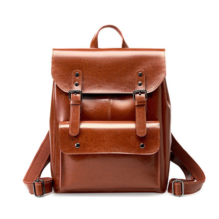 Women's Leather Computer Backpack 14-inch Large Capacity British Retro Genuine Leather Backpack