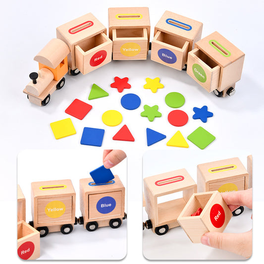 Wooden Magnetic Shape Color Sorting Train Exercise Coordination Educational Toy 