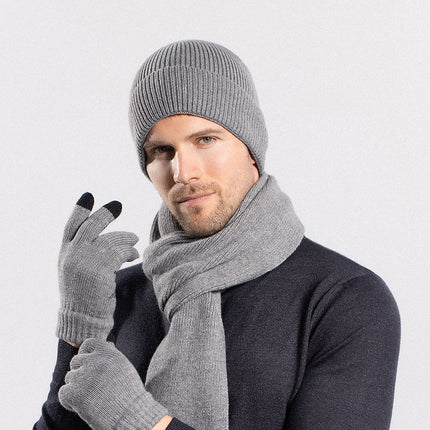 Wholesale Winter Outdoor Cycling Warm Knitted Hat, Gloves and Scarf Set 