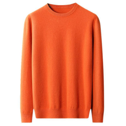 Men's Seamless Round Neck Solid Color Warm Pullover 100% Wool Sweater