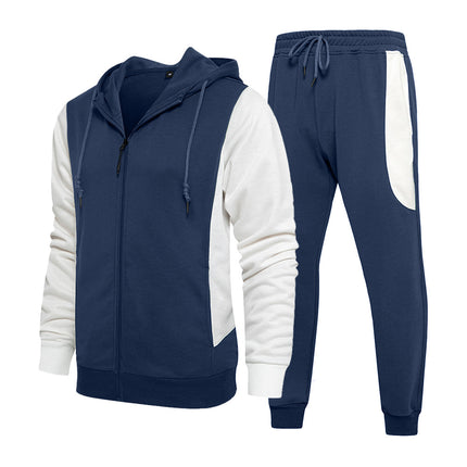 Men's Spring Autumn Plus Size Sports Contrast Color Cardigan Jacket Joggers Two Piece Set