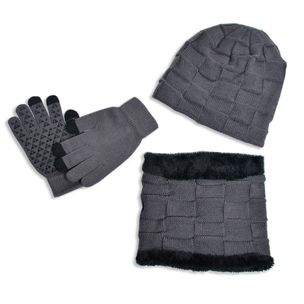 Wholesale Kids Winter Velvet Warm Pullover Knitted Hat, Gloves and Scarf Three-piece Set