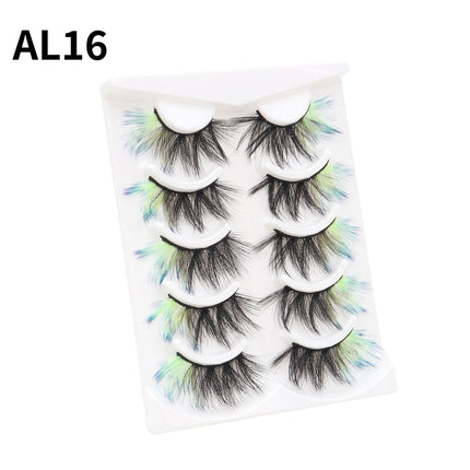 Wholesale A Box of 5 Pairs of Colorful 3D Multi-layer Thick False Eyelashes