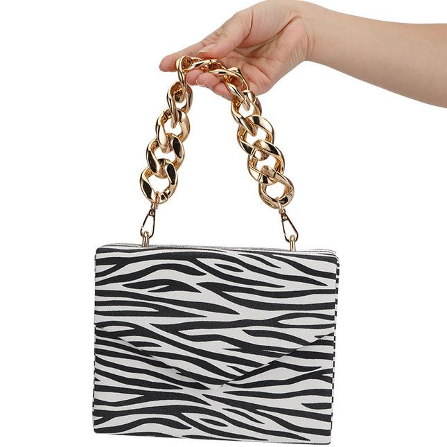 Women's Zebra Print Party Bag Armpit PU Hand-held Shoulder Crossbody Chain Bag