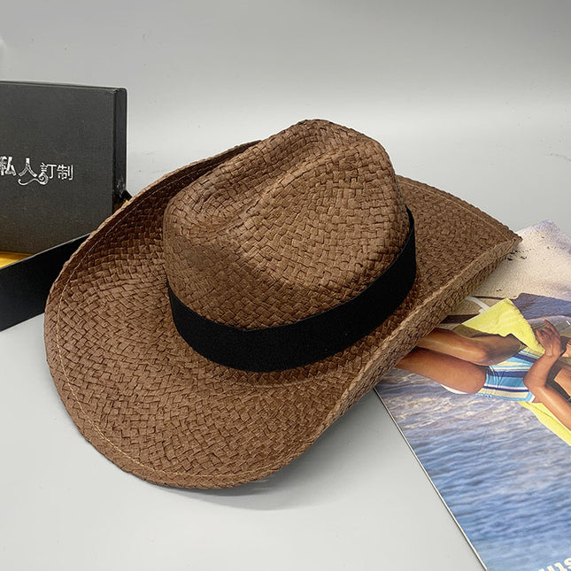 Lala Straw Hat Men's Sun Visor Denim Big Brim Sun Hat Seaside Vacation Cowboy Hat