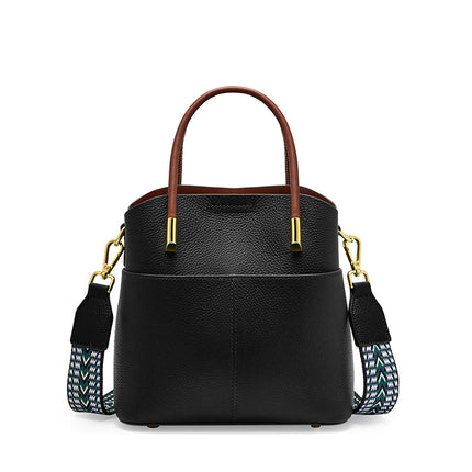 Women's Cowhide Handbag High-end Casual Crossbody Bag Spring and Summer Genuine Leather Bucket Bag 