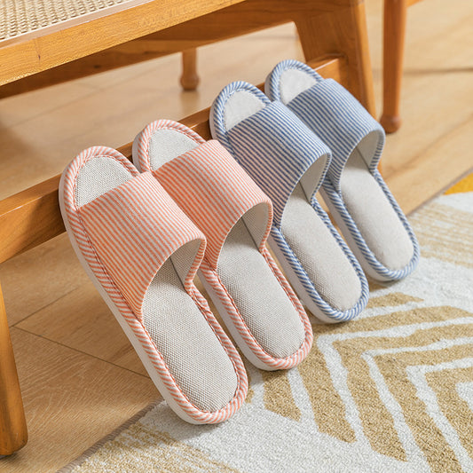 Women's Spring Summer Household Non-slip Cotton and Linen Soft-soled Slippers 