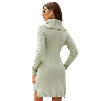 Wholesale Women's Winter Solid Color Turtleneck Slim Sweater Dress